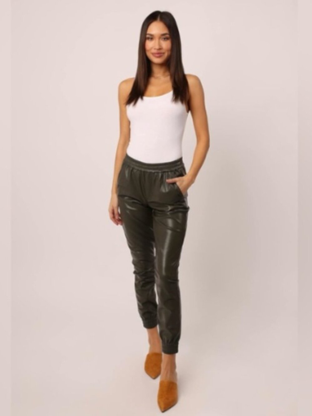 Dear John Denim Jacey Jogger Vegan Leather Pant, Dark Olive Green - Size Large